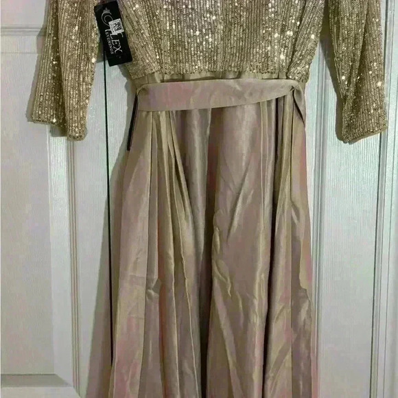 Alex Evenings Size 14 Sequin Bodice & Satin Midi Dress in Taupe NWT - Picture 3 of 4